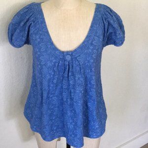 Priorities blue eyelet top - Large - fit Medium